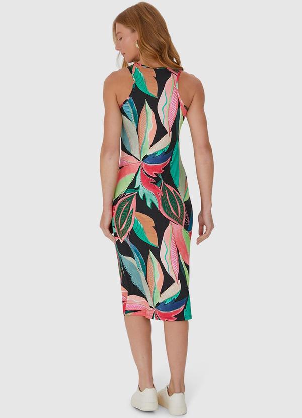Malwee - Vestido Midi Estampado em Viscose Stretch Preto 2