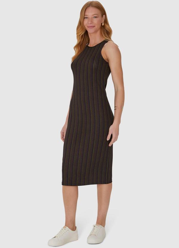 Malwee - Vestido Midi Estampado em Viscose Stretch Preto 3