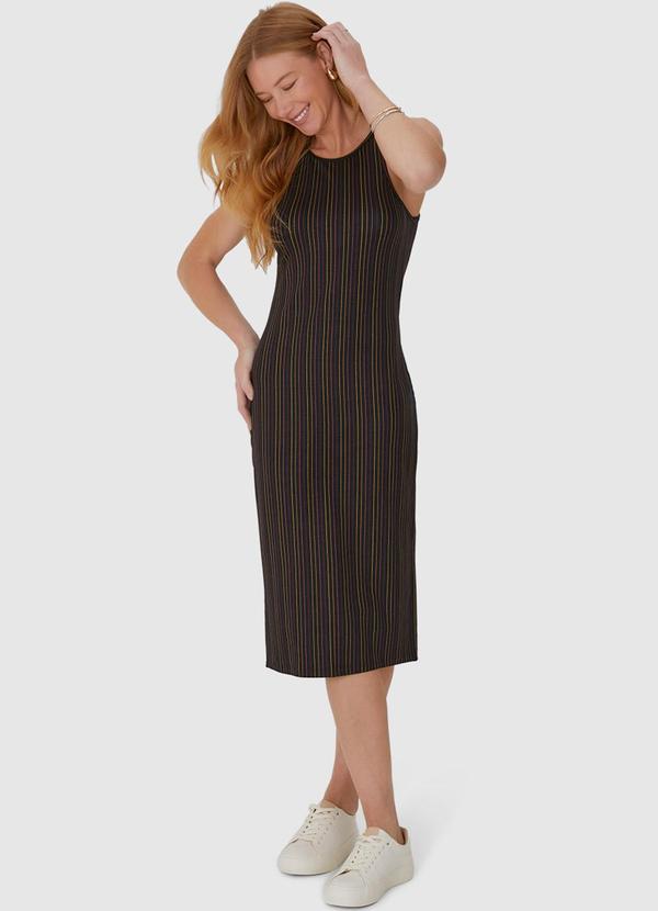 Malwee - Vestido Midi Estampado em Viscose Stretch Preto 4