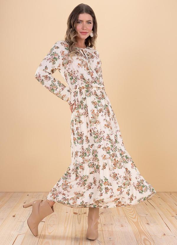 Angel - Vestido Midi Estampado Lurex Bege