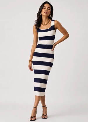Infinita Cor - Vestido Midi Estampado Malha Cotton Bege - INFINITA COR