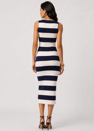 Infinita Cor - Vestido Midi Estampado Malha Cotton Bege - INFINITA COR
