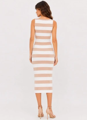 Infinita Cor - Vestido Midi Estampado Malha Cotton Bege - INFINITA COR