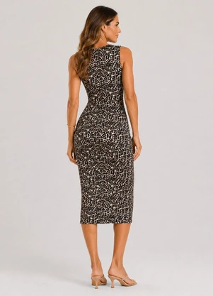 Infinita Cor - Vestido Midi Estampado Malha Cotton Bege - INFINITA COR