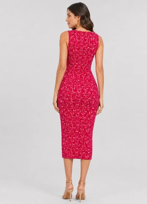 Infinita Cor - Vestido Midi Estampado Malha Cotton Vermelho - INFINITA COR