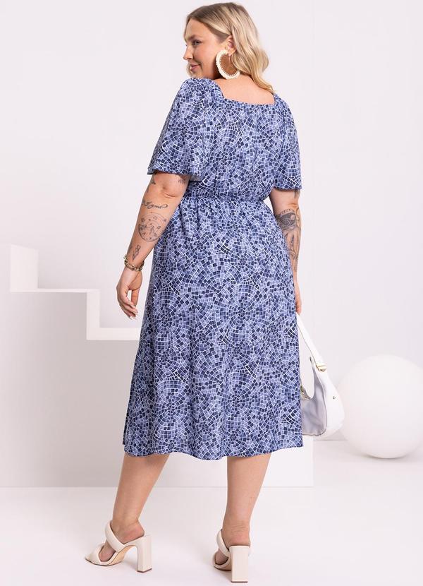 Lunender Mais Mulher - Vestido Midi Estampado Manga Flare Azul 2
