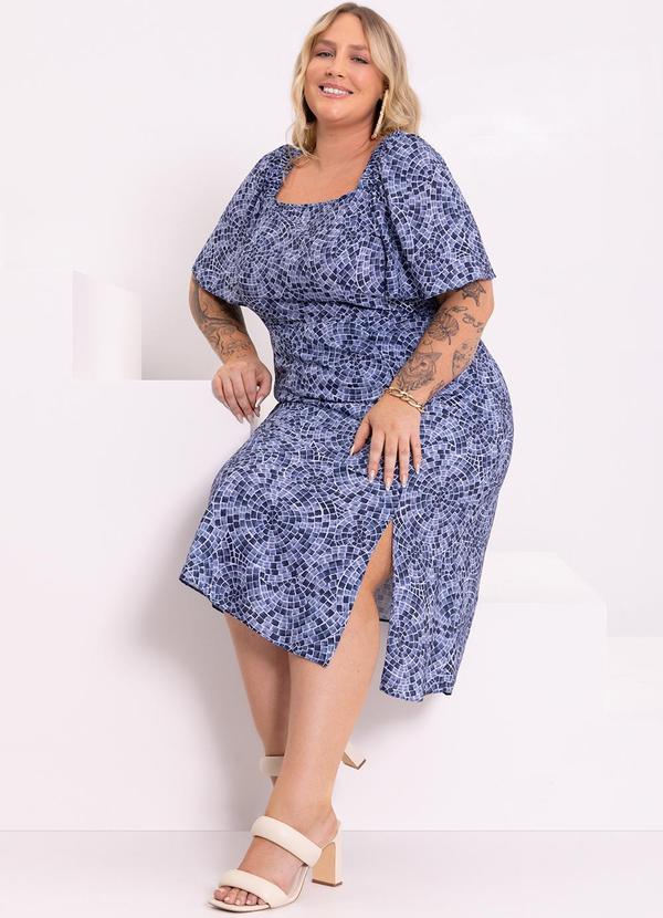 Lunender Mais Mulher - Vestido Midi Estampado Manga Flare Azul 3