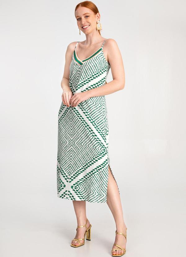 Lunender - Vestido Midi Estampado Retilínea Verde 3