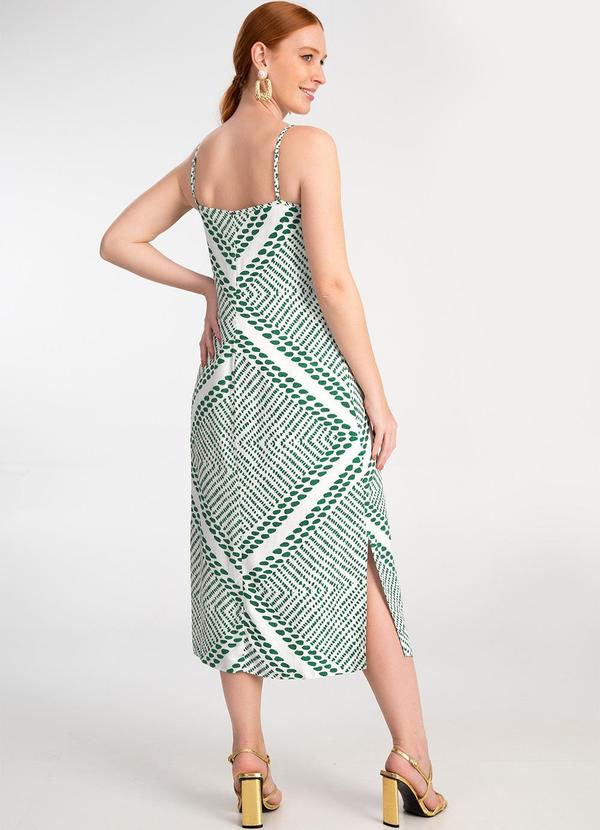 Lunender - Vestido Midi Estampado Retilínea Verde 4