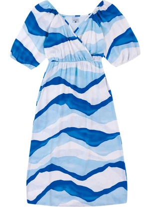 Malwee - Vestido Mídi Evasê Abstrato Azul - MALWEE