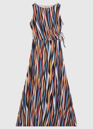 Enfim - Vestido Mídi Evasê Abstrato com Amarração Azul - ENFIM