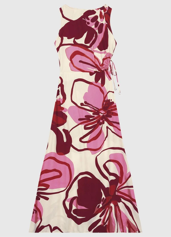 Enfim - Vestido Mídi Evasê Abstrato com Amarração Rosa 3