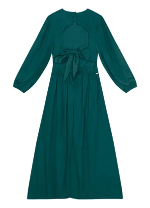 Enfim - Vestido Midi Evasê Acetinado Verde Petróleo - ENFIM