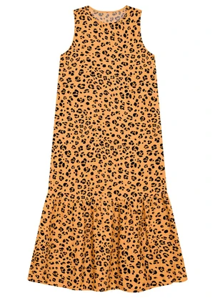 Malwee - Vestido Mídi Evasê Animal Print Ocre - MALWEE