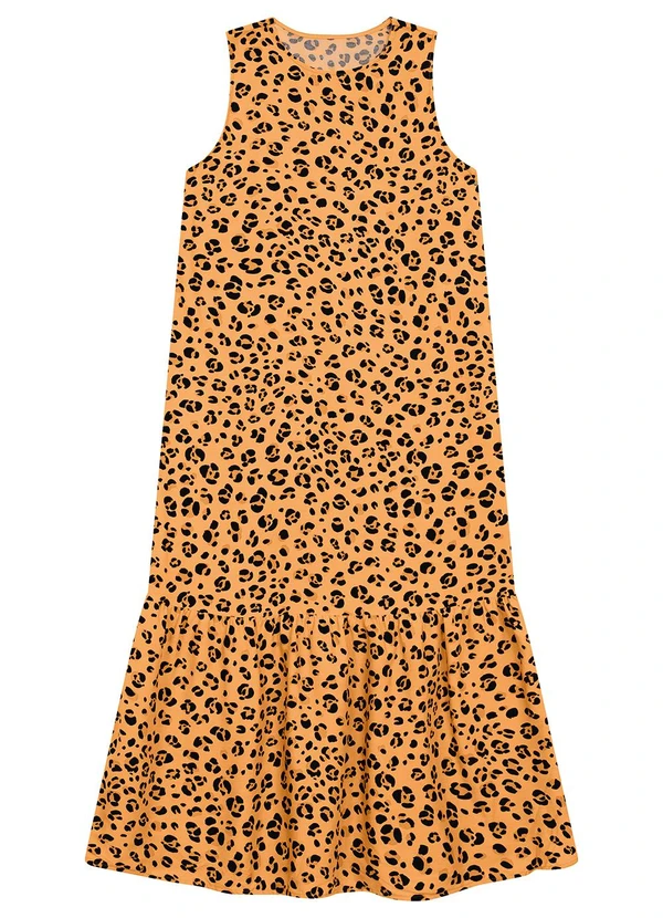 Malwee - Vestido Mídi Evasê Animal Print Ocre