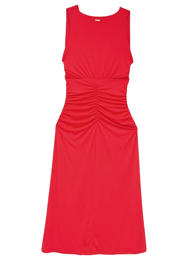 Enfim - Vestido Mídi Evasê com Franzido Vermelho 3