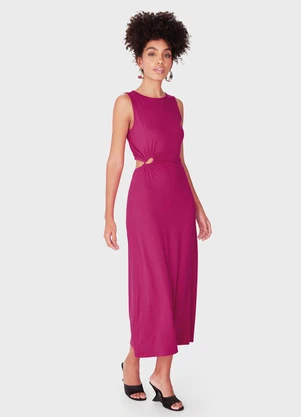 Enfim - Vestido Mídi Evasê Cut Out Fúcsia - ENFIM