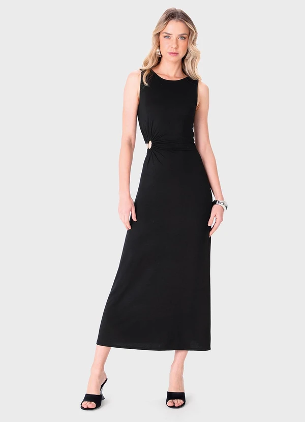 Enfim - Vestido Mídi Evasê Cut Out Preto 1