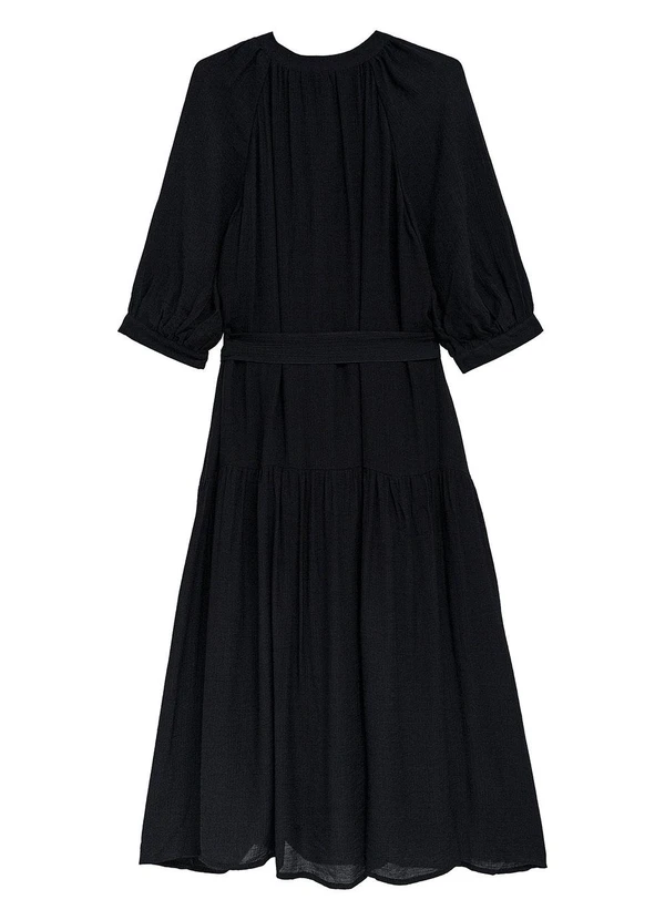 Malwee - Vestido Mídi Evasê em Crepe Preto 2