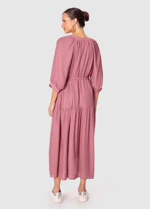 Malwee - Vestido Mídi Evasê em Crepe Rosê - MALWEE