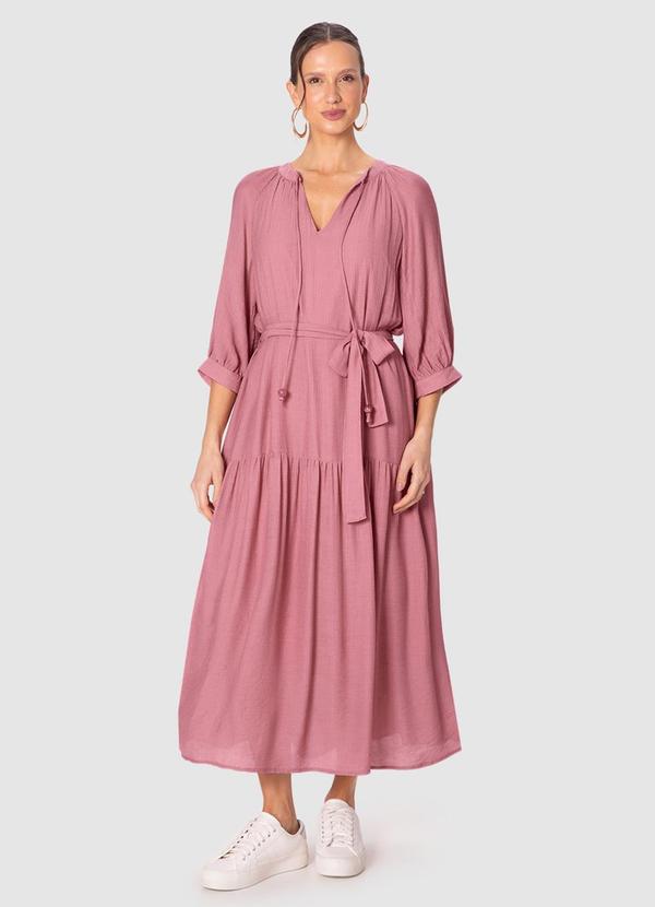 Malwee - Vestido Mídi Evasê em Crepe Rosê
