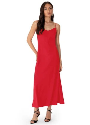 Enfim - Vestido Mídi Evasê em Tafetá Vermelho - ENFIM