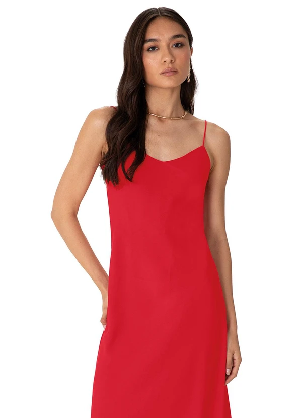 Enfim - Vestido Mídi Evasê em Tafetá Vermelho 2