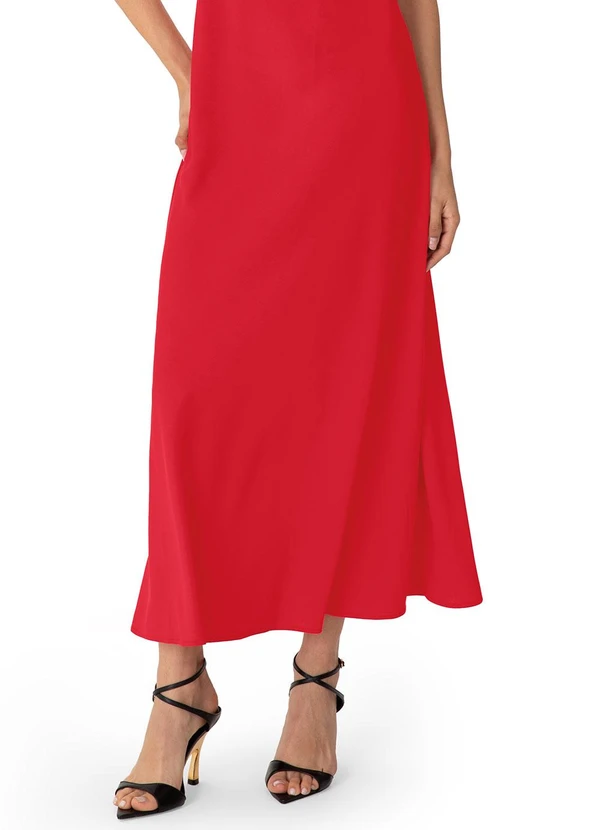 Enfim - Vestido Mídi Evasê em Tafetá Vermelho 3