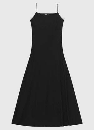 Enfim - Vestido Mídi Evasê em Tafetá Preto - ENFIM