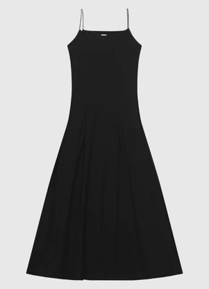 Enfim - Vestido Mídi Evasê em Tafetá Preto - ENFIM