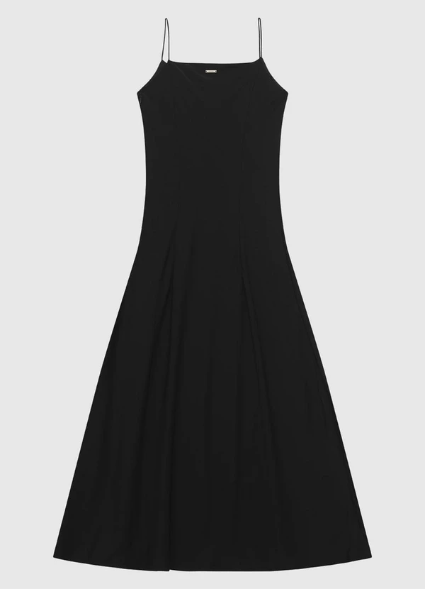 Enfim - Vestido Mídi Evasê em Tafetá Preto 2