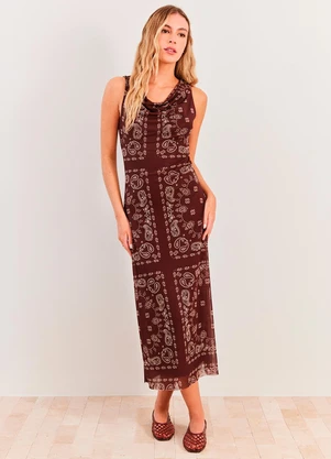 Sofie - Vestido Midi Evasê em Tule Spring Flow Marrom - SOFIE