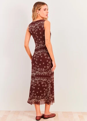 Sofie - Vestido Midi Evasê em Tule Spring Flow Marrom - SOFIE
