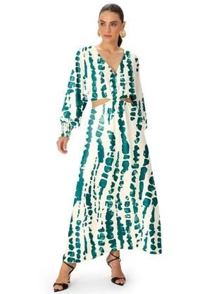 Enfim - Vestido Midi Evasê em Viscose Abtrata Branco - ENFIM