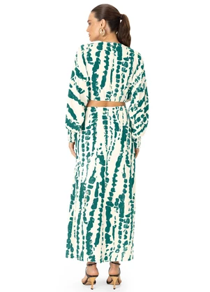 Enfim - Vestido Midi Evasê em Viscose Abtrata Branco - ENFIM