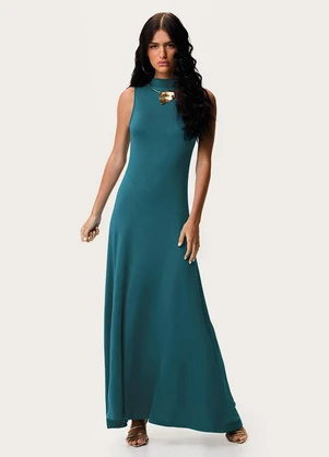 Enfim - Vestido Mídi Evasê em Viscose Azul Turquesa - ENFIM