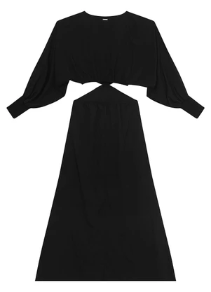 Enfim - Vestido Midi Evasê em Viscose Preto - ENFIM