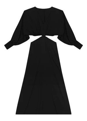Enfim - Vestido Midi Evasê em Viscose Preto - ENFIM