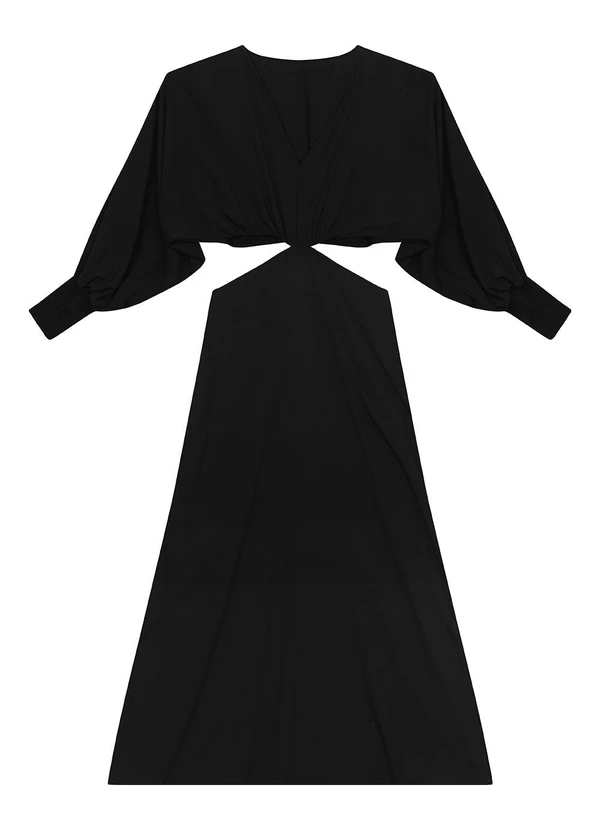 Enfim - Vestido Midi Evasê em Viscose Preto 2