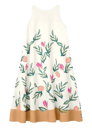 Malwee - Vestido Mídi Evasê Floral Bege - MALWEE