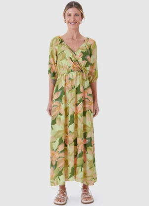 Malwee - Vestido Mídi Evasê Floral Verde Limão - MALWEE