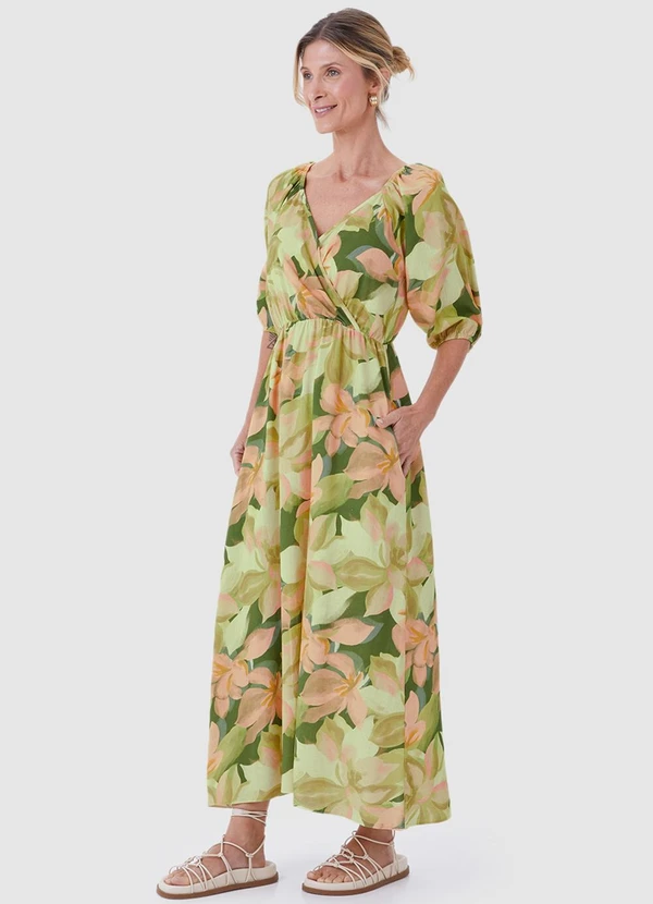 Malwee - Vestido Mídi Evasê Floral Verde Limão 3
