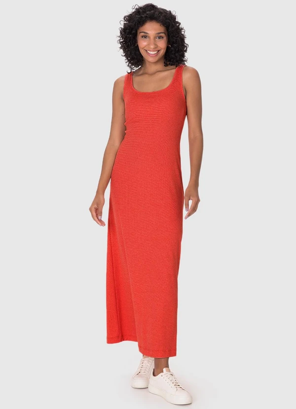 Malwee - Vestido Mídi Evasê Linho Laranja