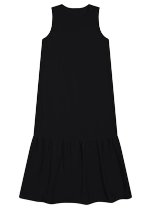 Malwee - Vestido Mídi Evasê Preto - MALWEE