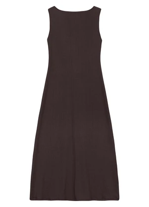 Malwee - Vestido Mídi Evasê Texturizado Café - MALWEE