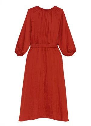 Enfim - Vestido Mídi Evasê Texturizado Terracota - ENFIM