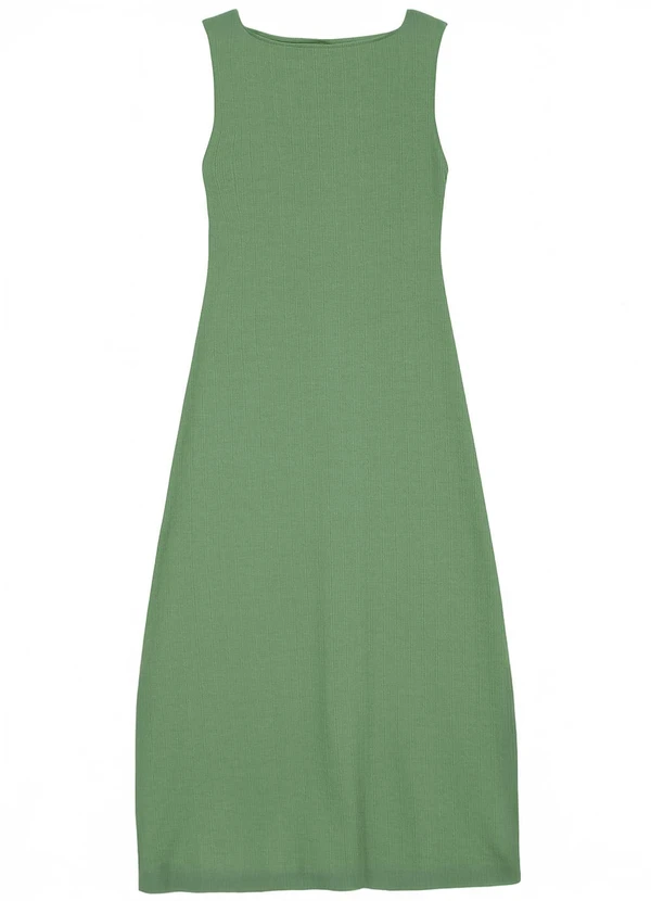 Malwee - Vestido Mídi Evasê Texturizado Verde Menta