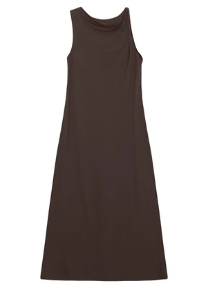 Malwee - Vestido Mídi Evasê Torção Café - MALWEE