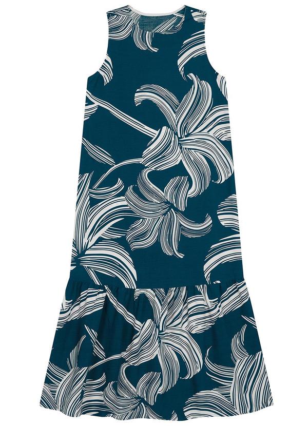 Malwee - Vestido Mídi Evasê Tropical Azul Petróleo 2