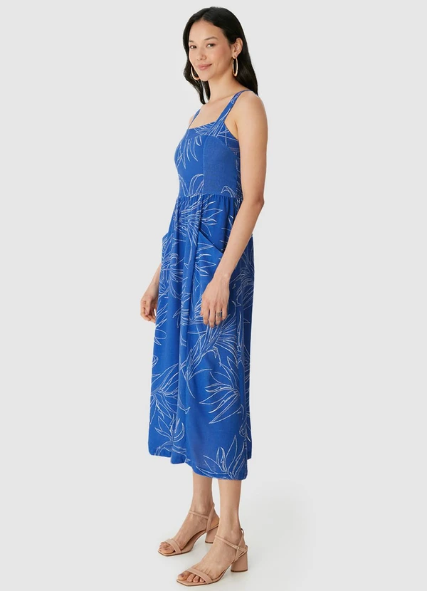 Malwee - Vestido Mídi Evasê Tropical Azul Royal 4